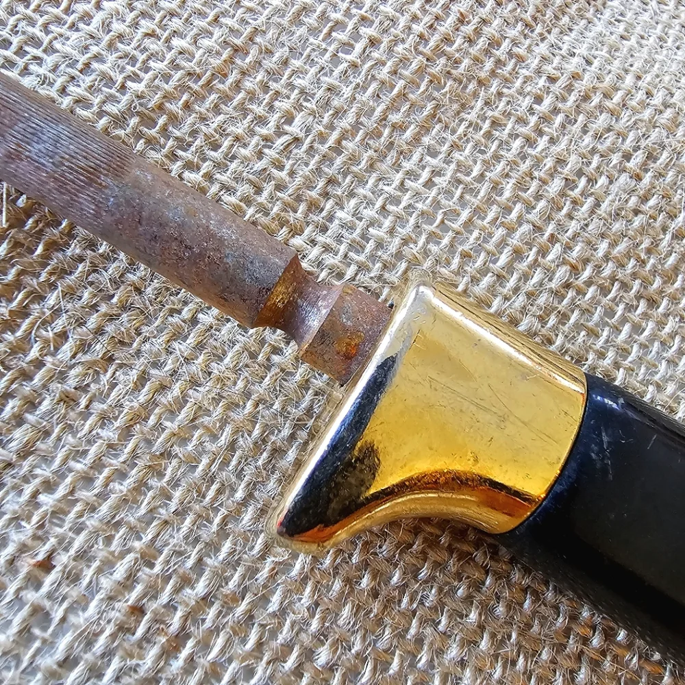 Vintage Knife Sharpening Steel Rod Black Handle Gold Guard Honing Tool